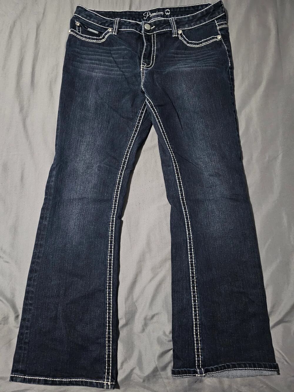 Mens Bootcut Jeans - Dark Wash with Contrast Stitching - Premium Quality